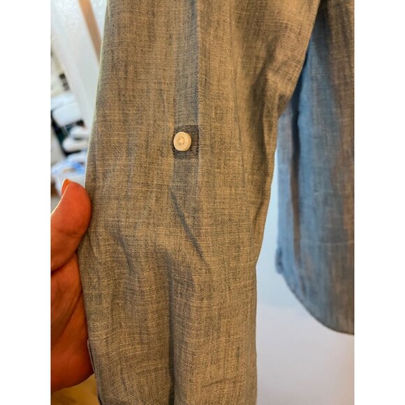 Tommy Hilfiger Button Down Blouse, Blue, Roll Sleeves, 100% Cotton, Size XL - Picture 5 of 12